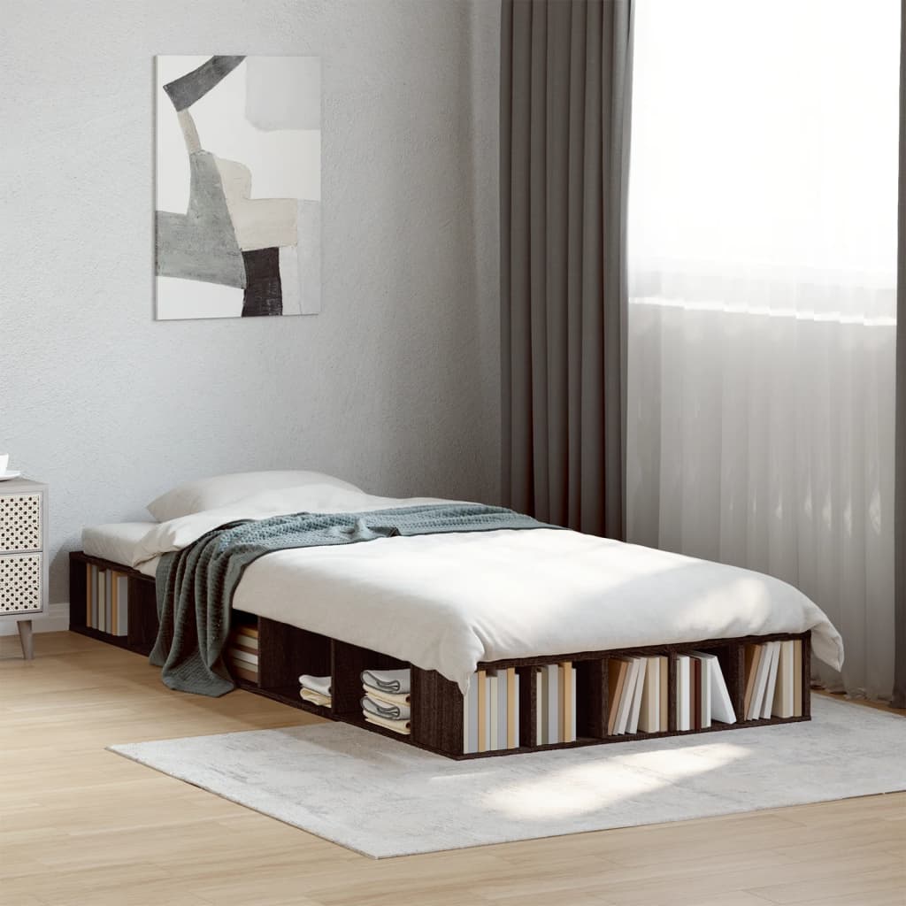 Bedframe bewerkt hout bruin eikenkleur 90x190 cm is nu te koop bij PeponiXL, paradijselijk wonen!