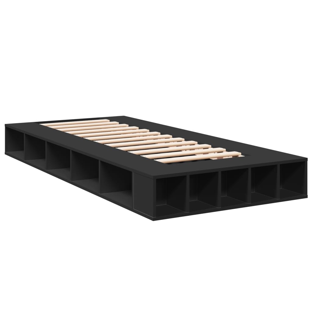 Bedframe bewerkt hout zwart 75x190 cm is nu te koop bij PeponiXL, paradijselijk wonen!