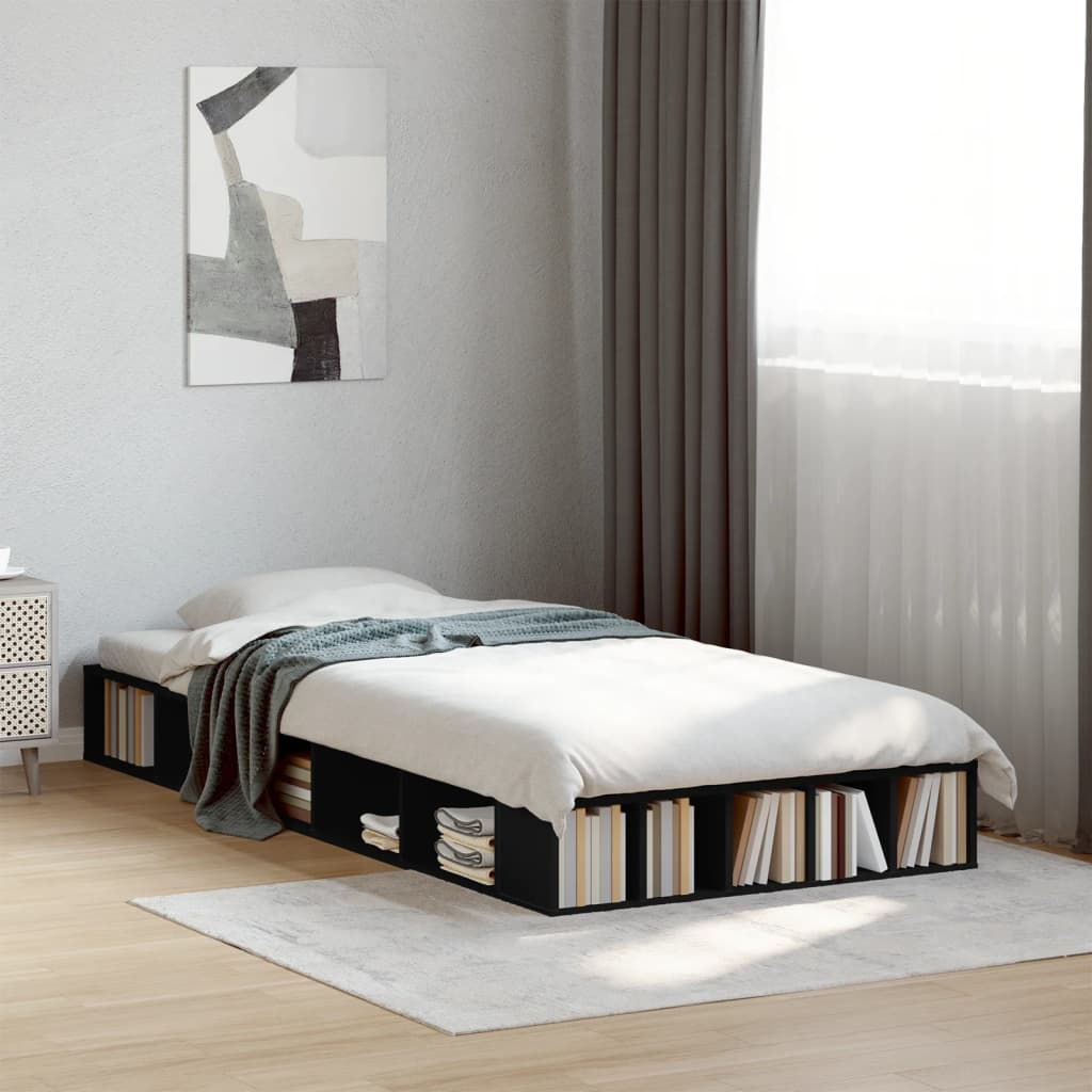 Bedframe bewerkt hout zwart 75x190 cm is nu te koop bij PeponiXL, paradijselijk wonen!