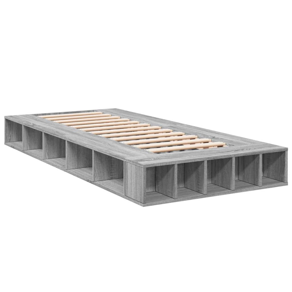 Bedframe bewerkt hout grijs sonoma eikenkleurig 75x190 cm is nu te koop bij PeponiXL, paradijselijk wonen!
