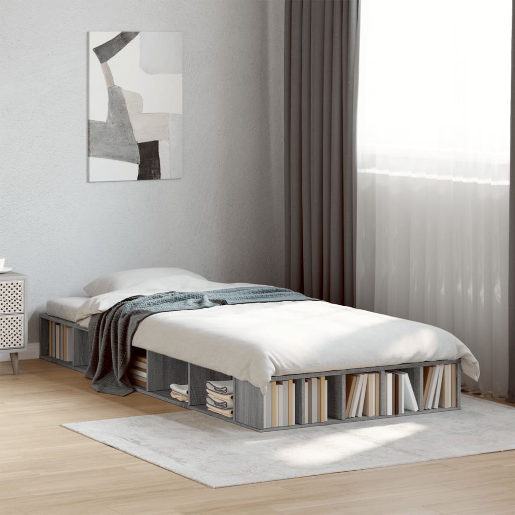 Bedframe bewerkt hout grijs sonoma eikenkleurig 75x190 cm is nu te koop bij PeponiXL, paradijselijk wonen!