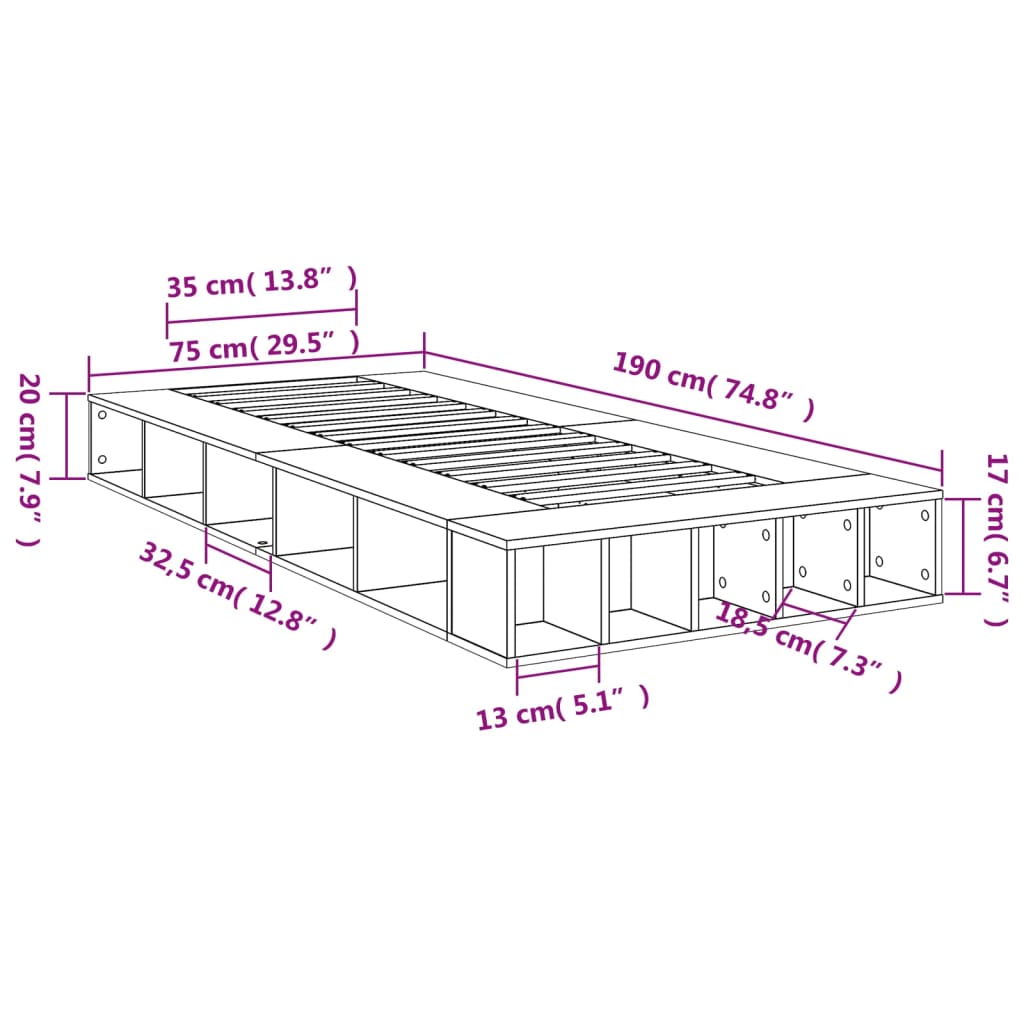 Bedframe bewerkt hout bruin eikenkleur 75x190 cm is nu te koop bij PeponiXL, paradijselijk wonen!