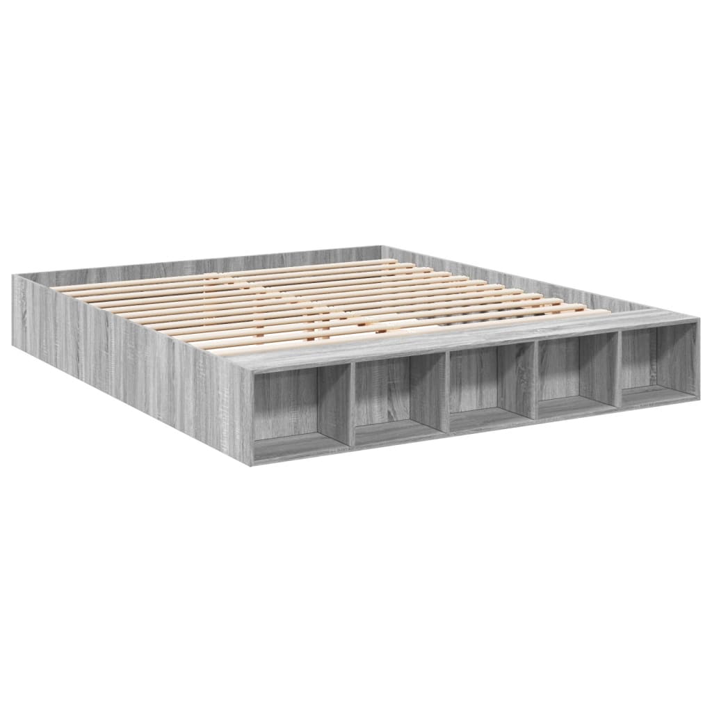 Bedframe bewerkt hout grijs sonoma eikenkleurig 200x200 cm is nu te koop bij PeponiXL, paradijselijk wonen!