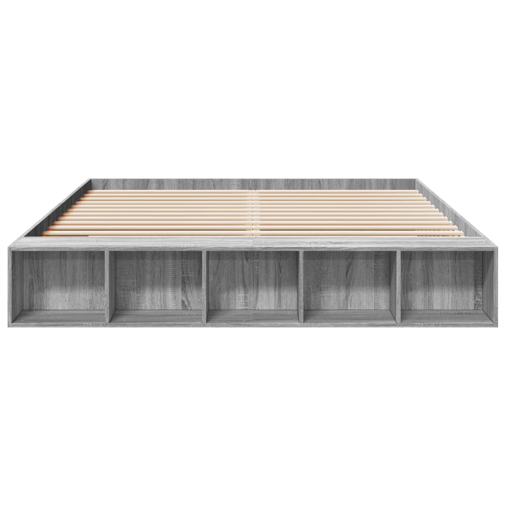 Bedframe bewerkt hout grijs sonoma eikenkleurig 200x200 cm is nu te koop bij PeponiXL, paradijselijk wonen!