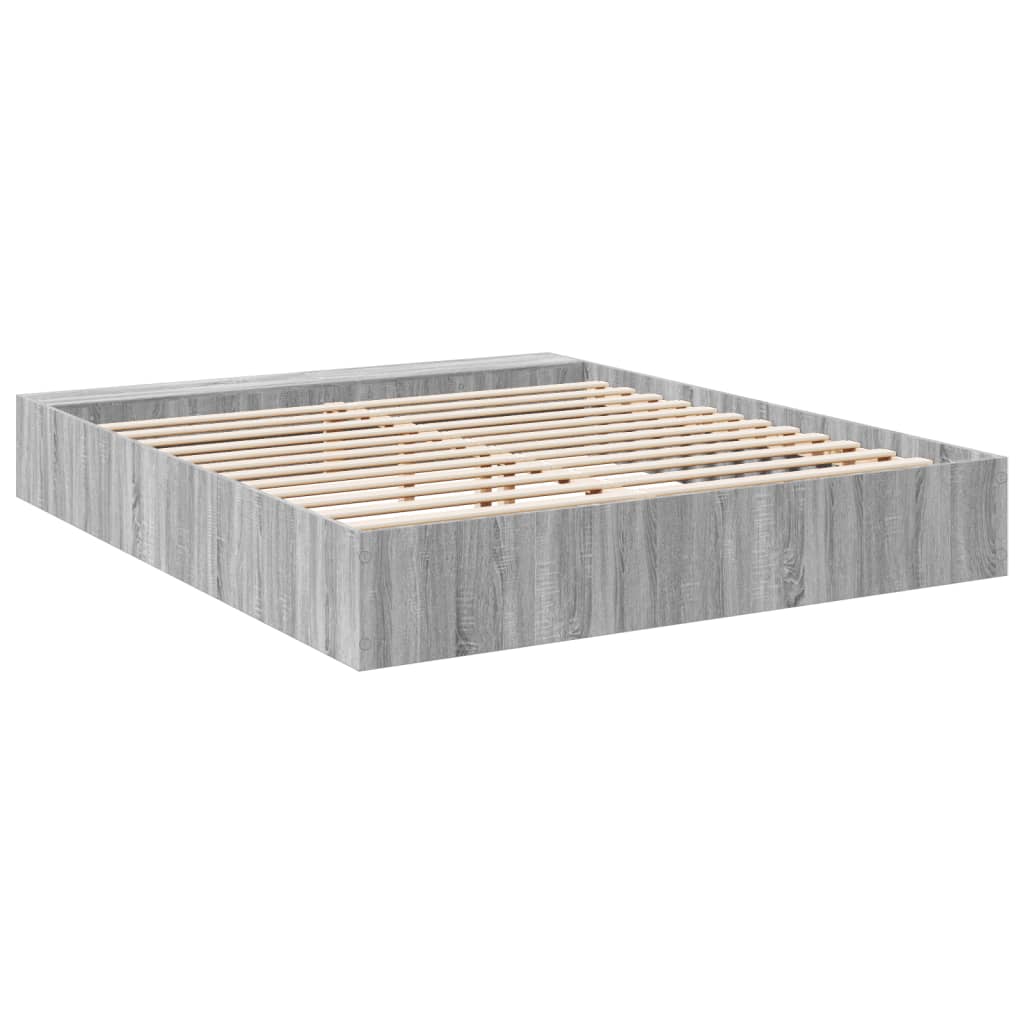 Bedframe bewerkt hout grijs sonoma eikenkleurig 200x200 cm is nu te koop bij PeponiXL, paradijselijk wonen!