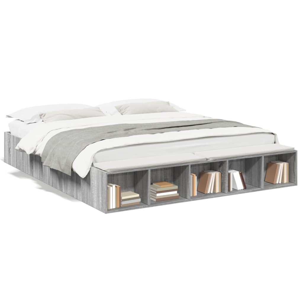Bedframe bewerkt hout grijs sonoma eikenkleurig 200x200 cm is nu te koop bij PeponiXL, paradijselijk wonen!