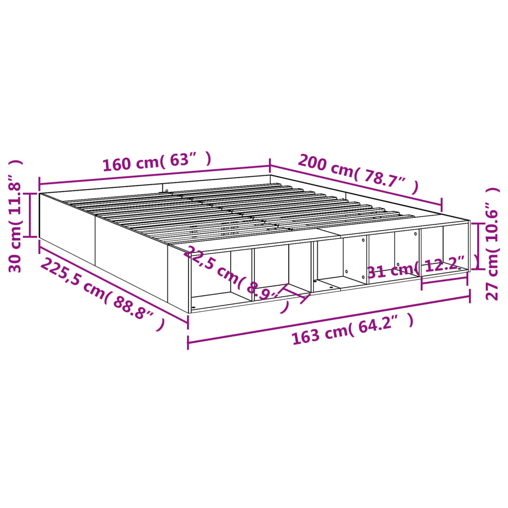 Bedframe bewerkt hout betongrijs 160x200 cm is nu te koop bij PeponiXL, paradijselijk wonen!