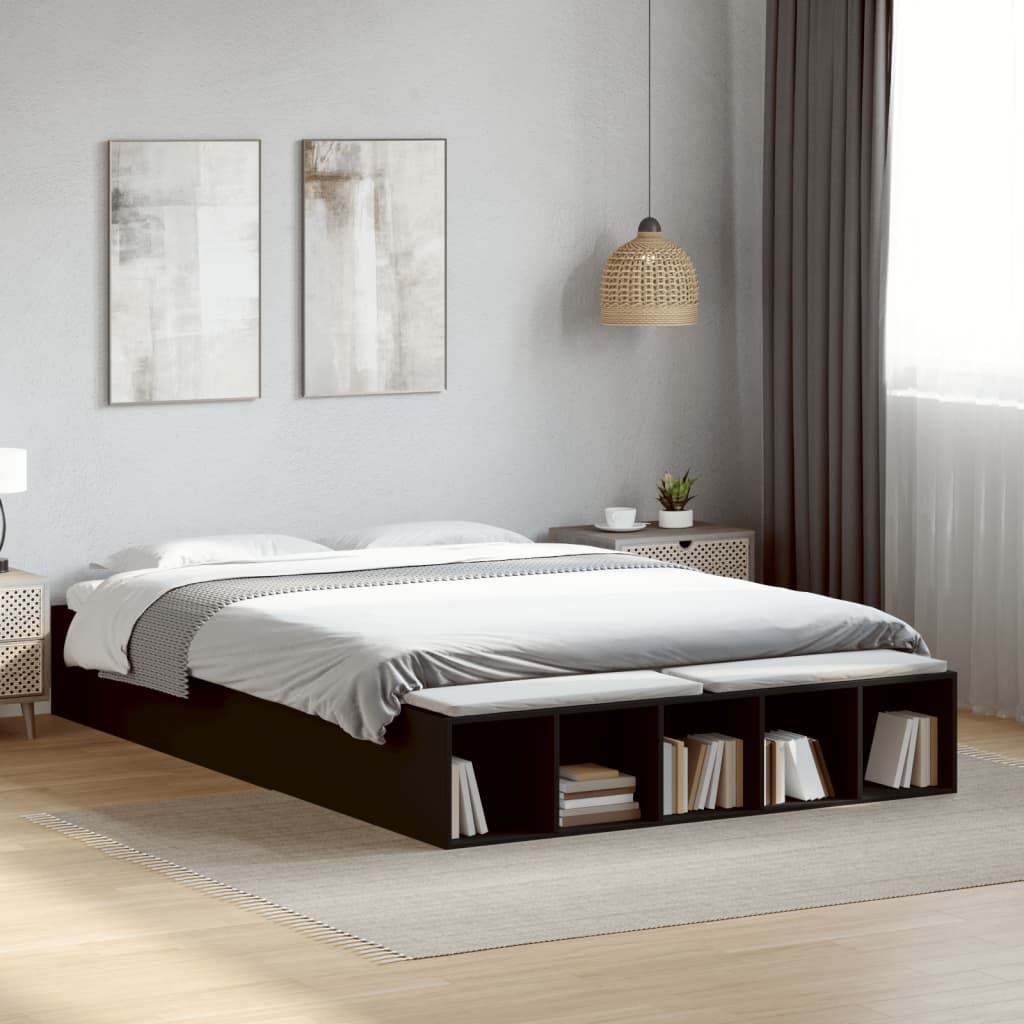 Bedframe bewerkt hout zwart 150x200 cm is nu te koop bij PeponiXL, paradijselijk wonen!