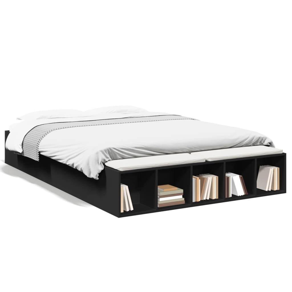 Bedframe bewerkt hout zwart 150x200 cm is nu te koop bij PeponiXL, paradijselijk wonen!
