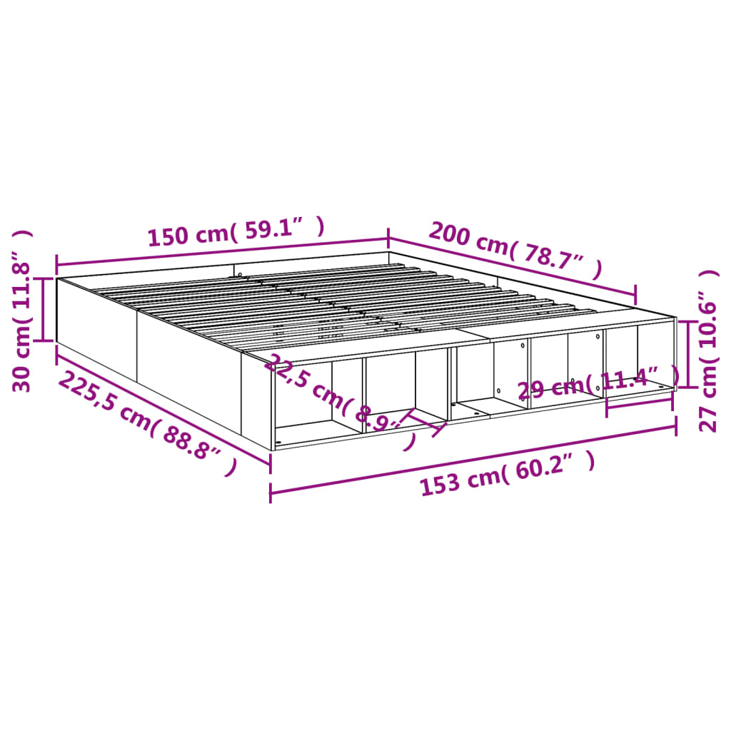 Bedframe bewerkt hout betongrijs 150x200 cm is nu te koop bij PeponiXL, paradijselijk wonen!