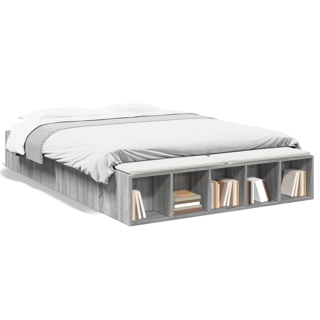 Bedframe bewerkt hout grijs sonoma eikenkleurig 140x200 cm is nu te koop bij PeponiXL, paradijselijk wonen!