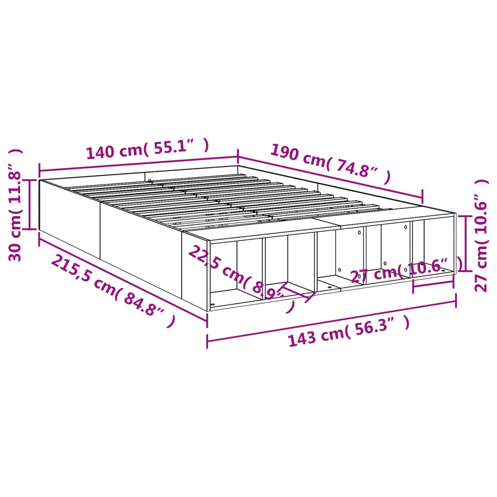 Bedframe bewerkt hout betongrijs 140x190 cm is nu te koop bij PeponiXL, paradijselijk wonen!
