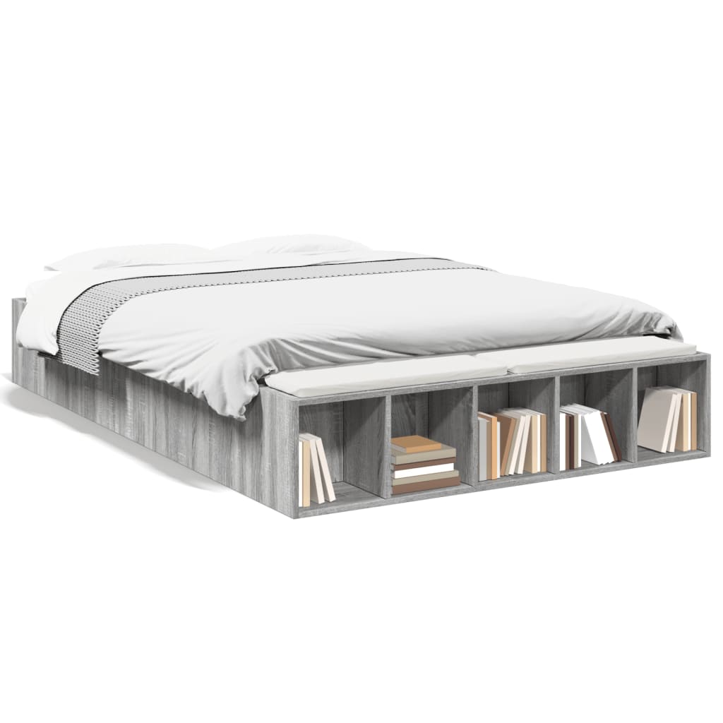 Bedframe bewerkt hout grijs sonoma eikenkleurig 140x190 cm is nu te koop bij PeponiXL, paradijselijk wonen!