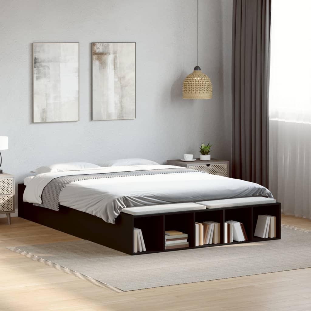 Bedframe bewerkt hout zwart 135x190 cm is nu te koop bij PeponiXL, paradijselijk wonen!