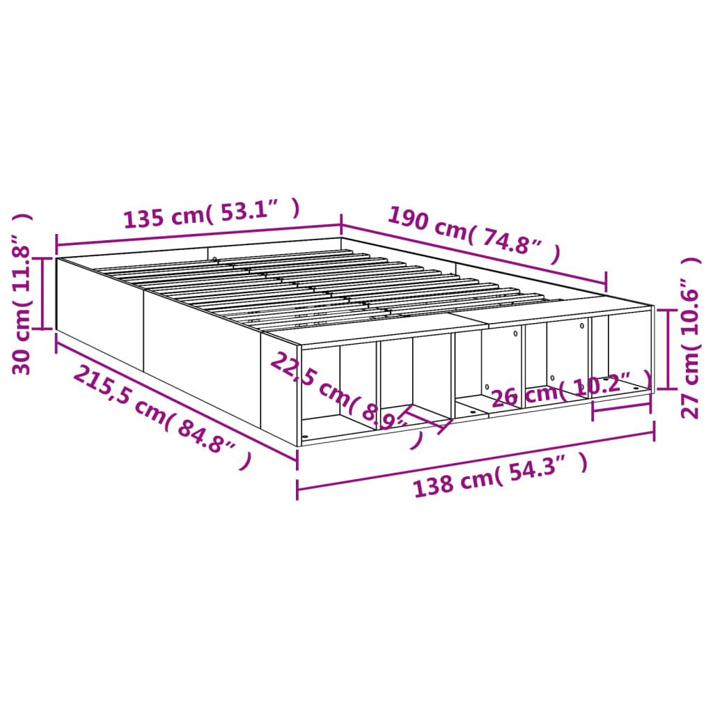 Bedframe bewerkt hout zwart 135x190 cm is nu te koop bij PeponiXL, paradijselijk wonen!