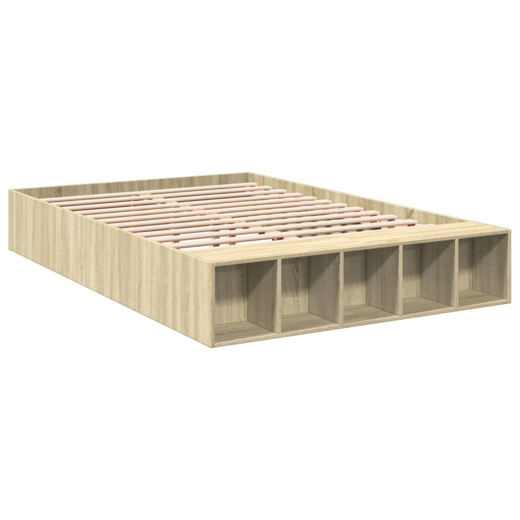 Bedframe bewerkt hout sonoma eikenkleurig 135x190 cm is nu te koop bij PeponiXL, paradijselijk wonen!