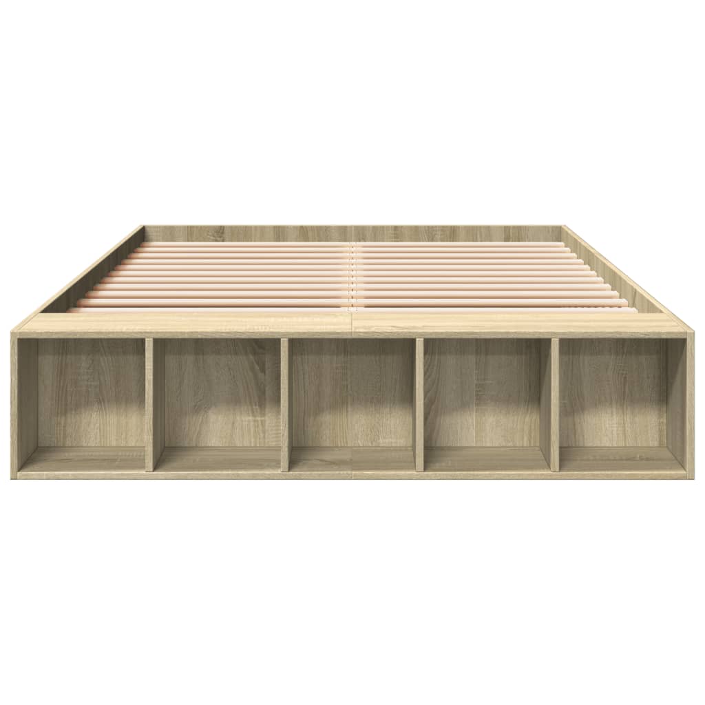 Bedframe bewerkt hout sonoma eikenkleurig 135x190 cm is nu te koop bij PeponiXL, paradijselijk wonen!