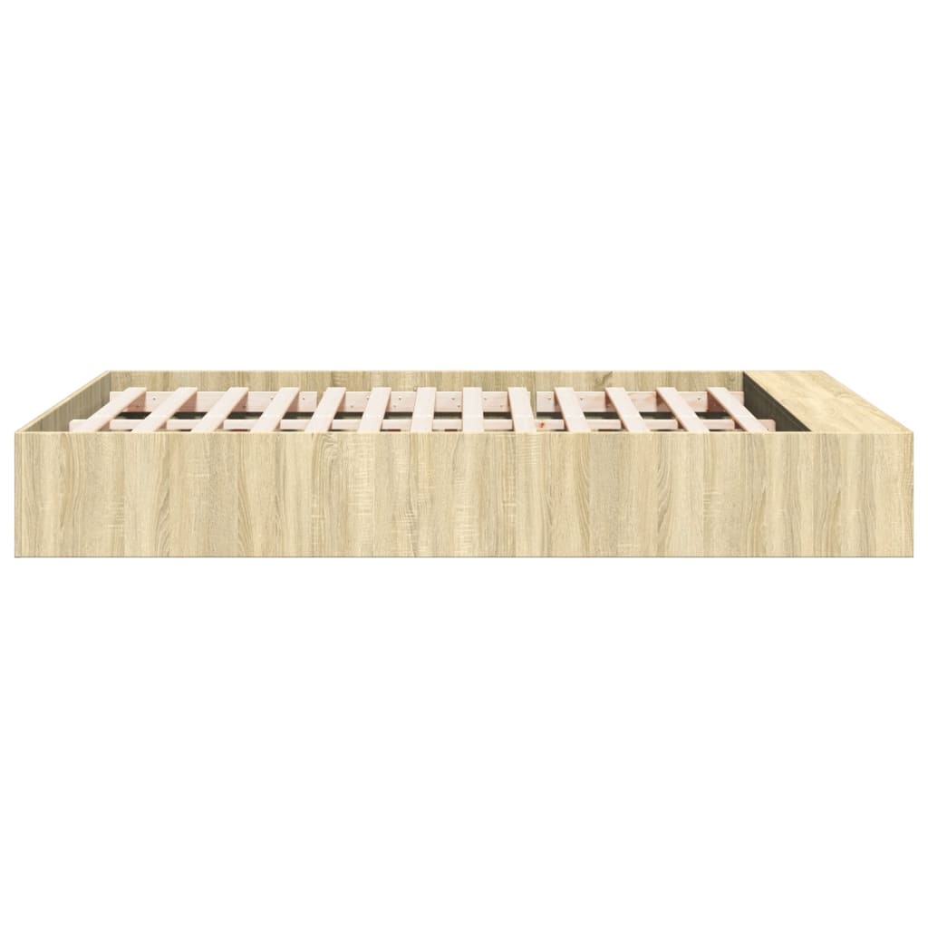 Bedframe bewerkt hout sonoma eikenkleurig 135x190 cm is nu te koop bij PeponiXL, paradijselijk wonen!