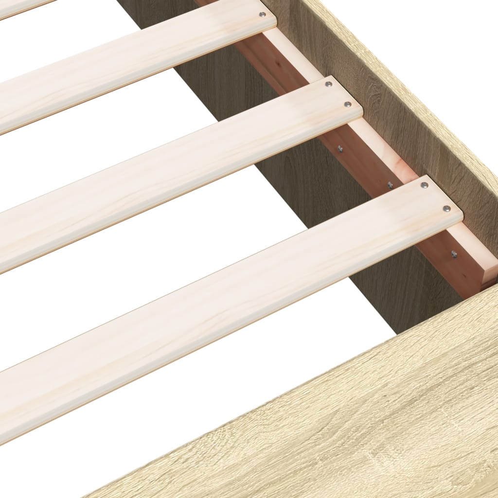 Bedframe bewerkt hout sonoma eikenkleurig 135x190 cm is nu te koop bij PeponiXL, paradijselijk wonen!