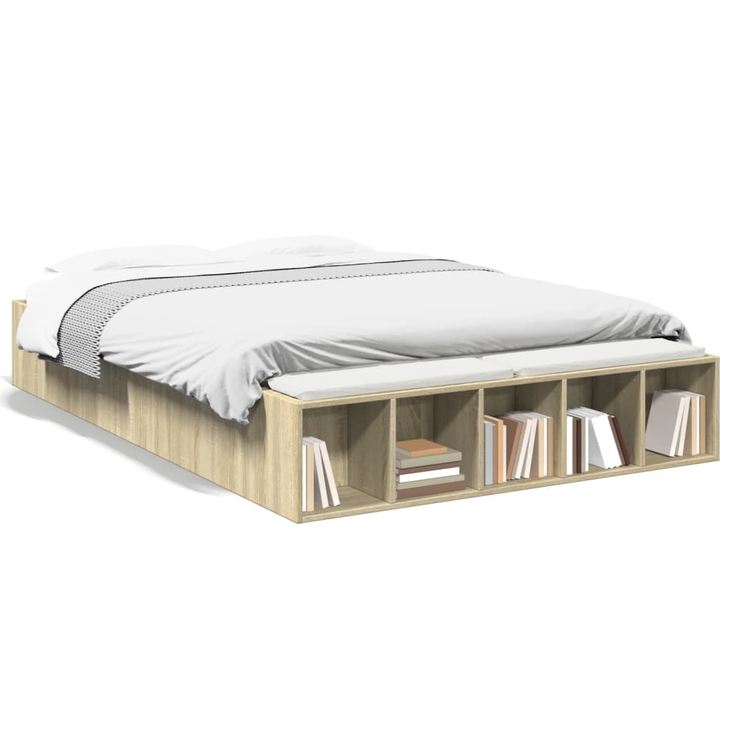 Bedframe bewerkt hout sonoma eikenkleurig 135x190 cm is nu te koop bij PeponiXL, paradijselijk wonen!