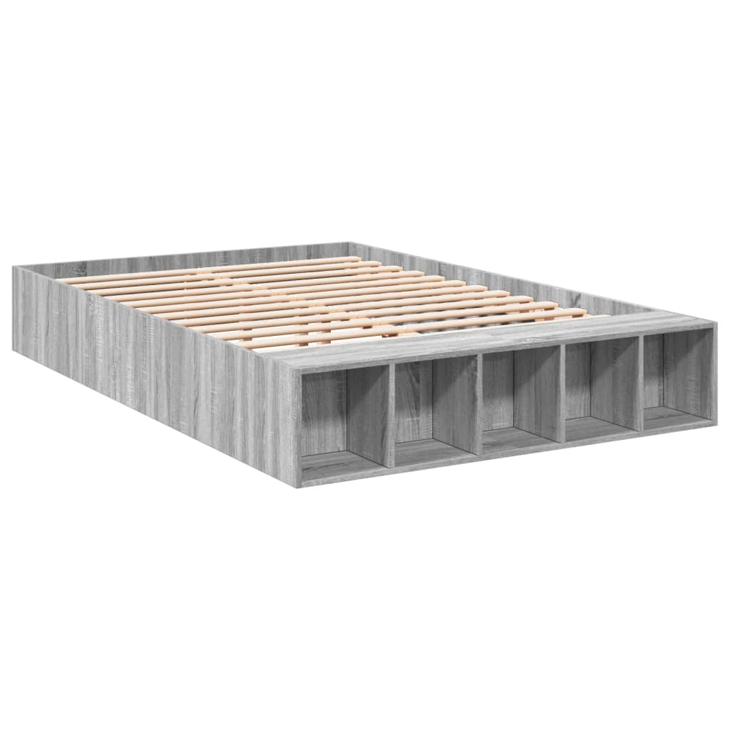 Bedframe bewerkt hout grijs sonoma eikenkleurig 135x190 cm is nu te koop bij PeponiXL, paradijselijk wonen!