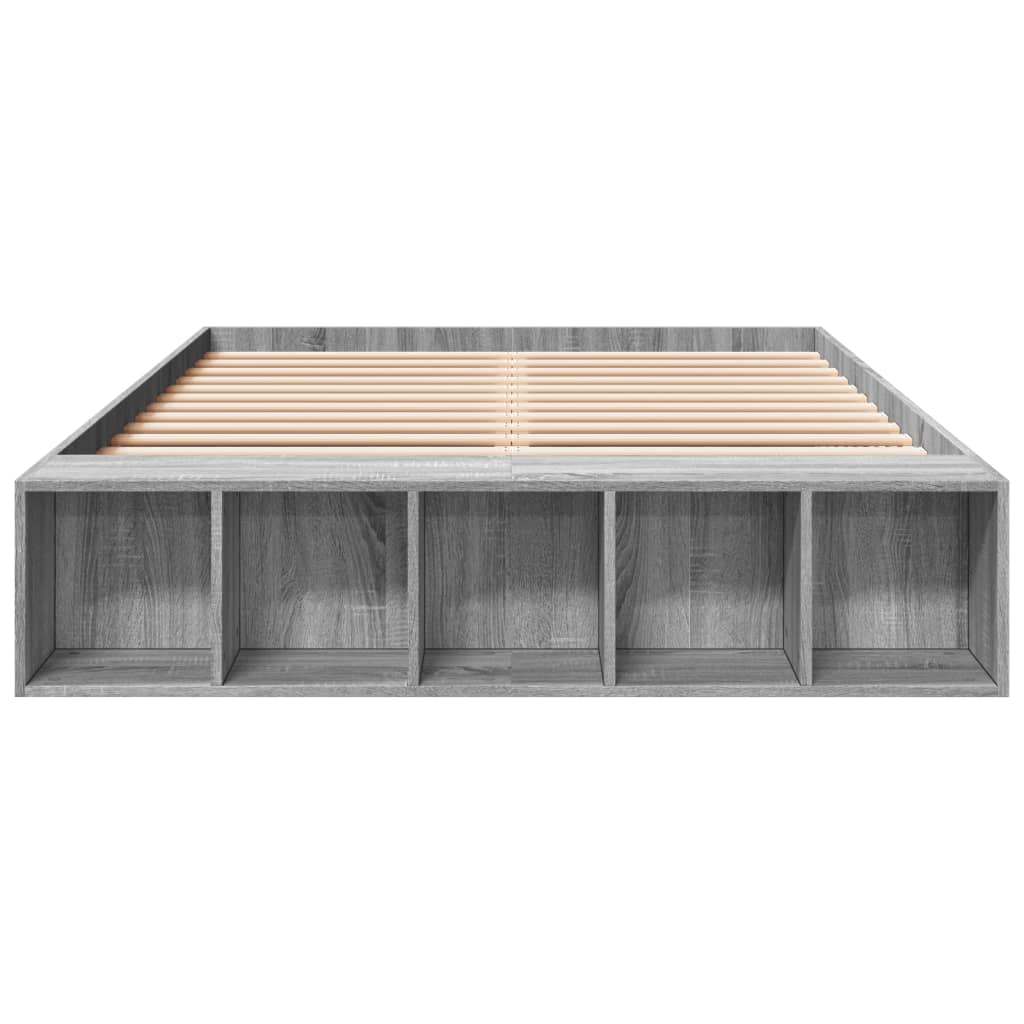 Bedframe bewerkt hout grijs sonoma eikenkleurig 135x190 cm is nu te koop bij PeponiXL, paradijselijk wonen!
