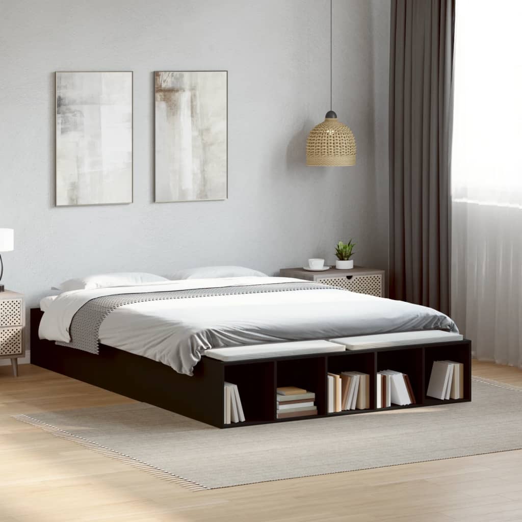 Bedframe bewerkt hout zwart 120x190 cm is nu te koop bij PeponiXL, paradijselijk wonen!