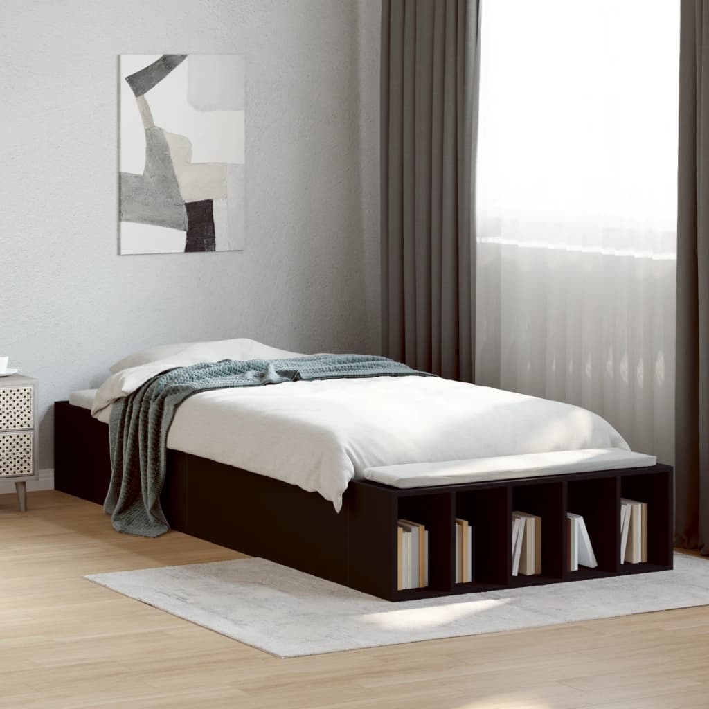 Bedframe bewerkt hout zwart 100x200 cm is nu te koop bij PeponiXL, paradijselijk wonen!