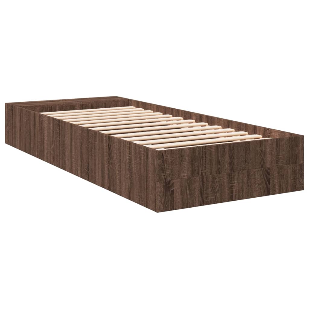 Bedframe bewerkt hout bruin eikenkleur 100x200 cm is nu te koop bij PeponiXL, paradijselijk wonen!