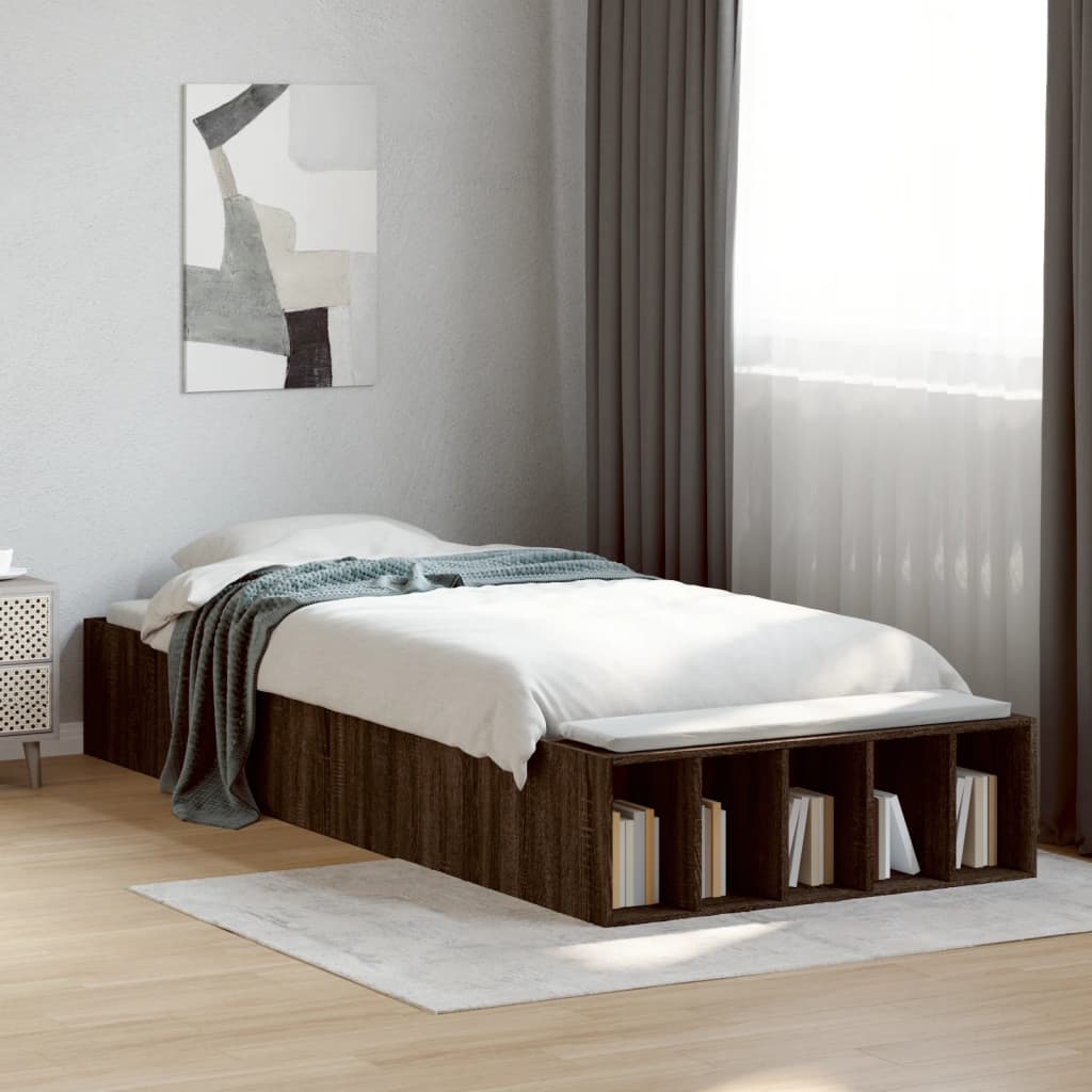 Bedframe bewerkt hout bruin eikenkleur 100x200 cm is nu te koop bij PeponiXL, paradijselijk wonen!
