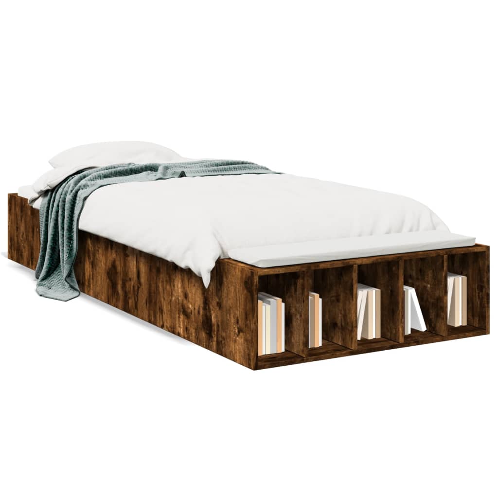 Bedframe bewerkt hout gerookt eikenkleurig 90x200 cm is nu te koop bij PeponiXL, paradijselijk wonen!