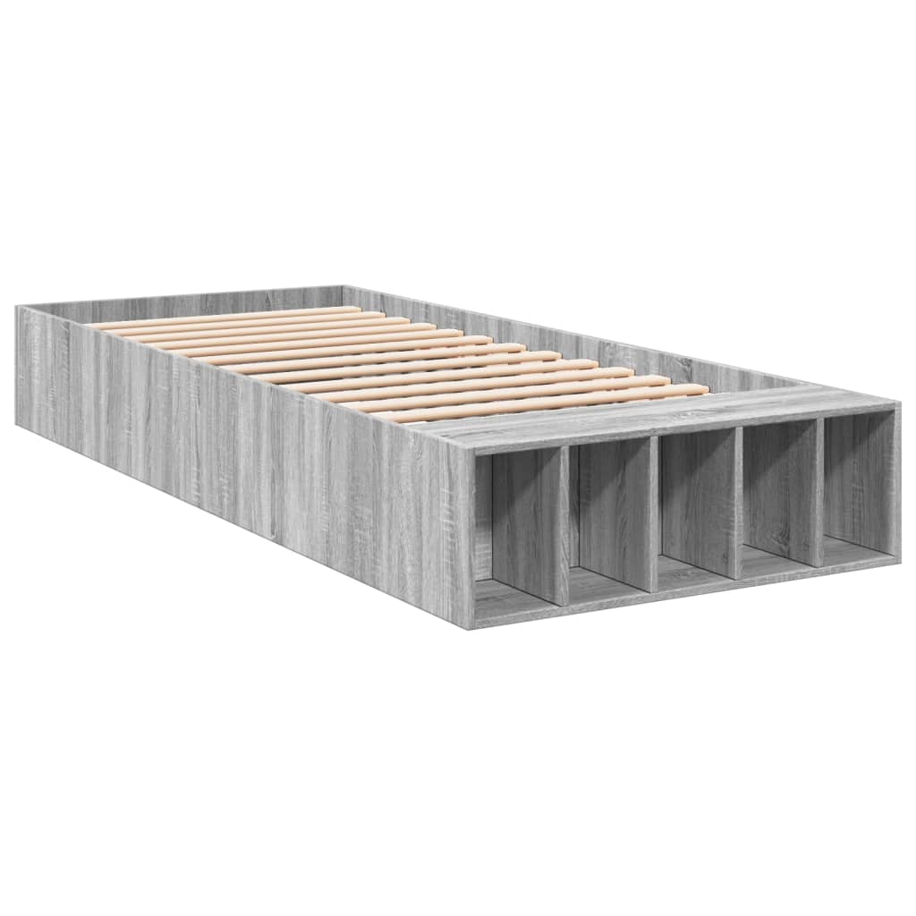 Bedframe bewerkt hout grijs sonoma eikenkleurig 90x200 cm is nu te koop bij PeponiXL, paradijselijk wonen!
