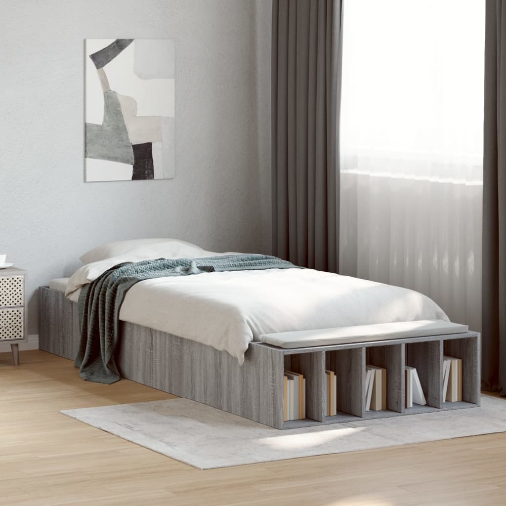 Bedframe bewerkt hout grijs sonoma eikenkleurig 90x200 cm is nu te koop bij PeponiXL, paradijselijk wonen!