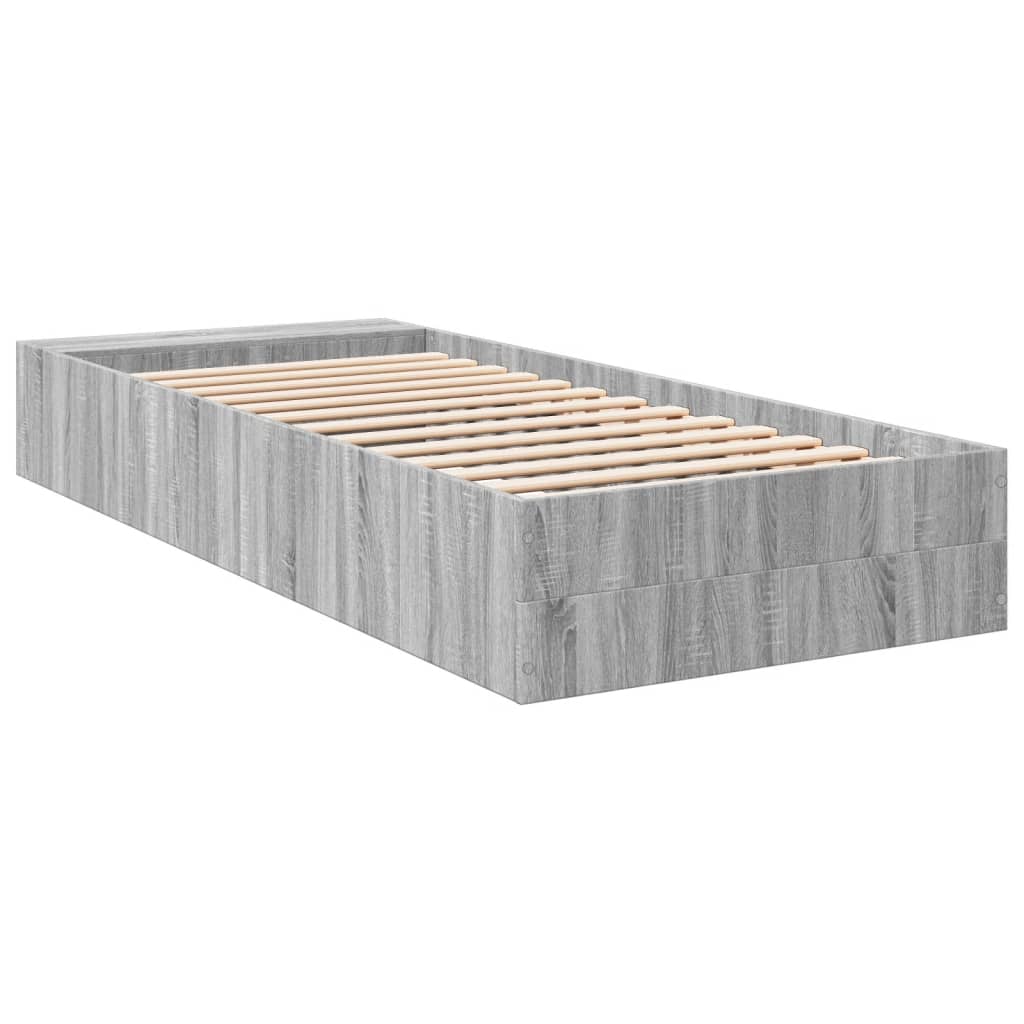 Bedframe bewerkt hout grijs sonoma eikenkleurig 90x200 cm is nu te koop bij PeponiXL, paradijselijk wonen!