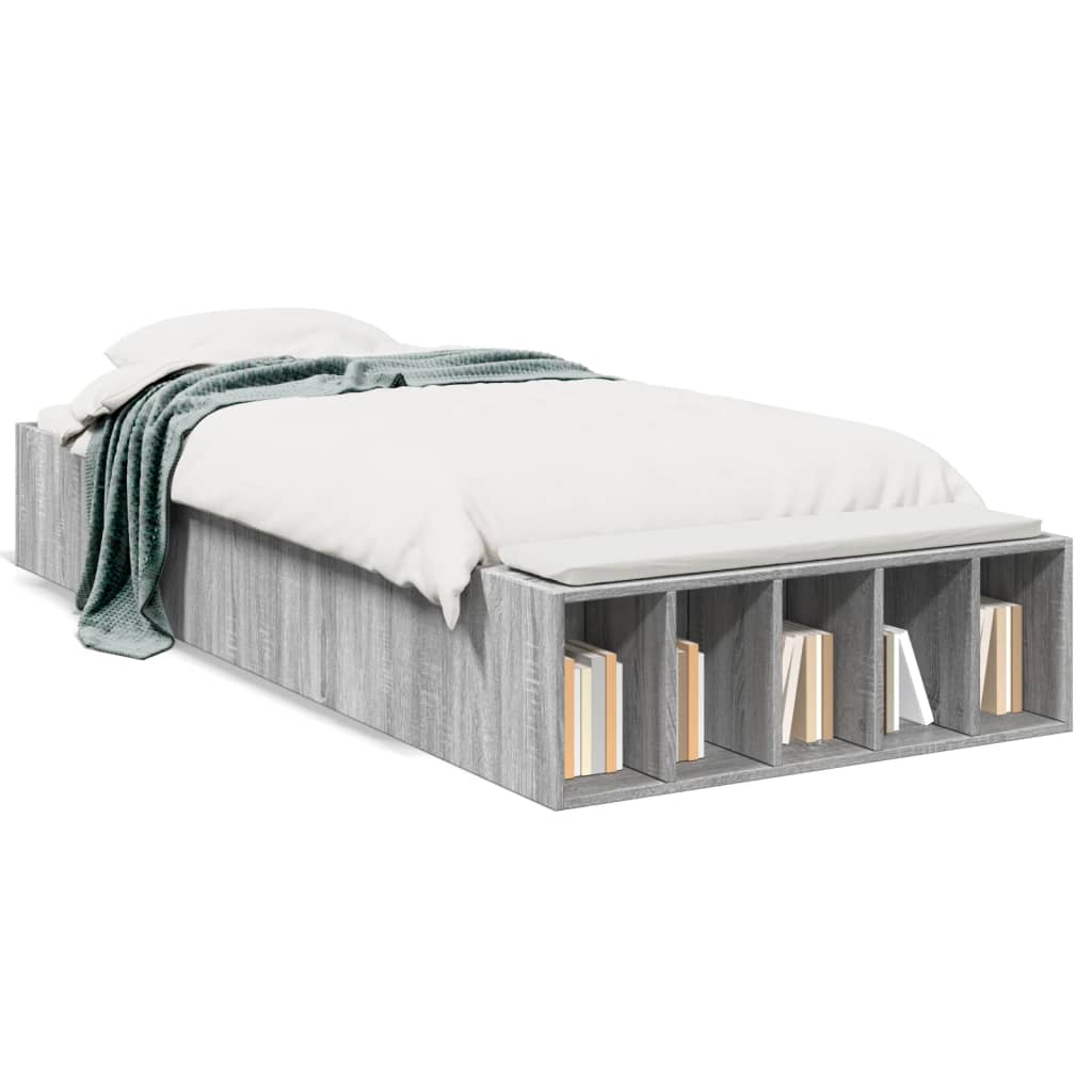 Bedframe bewerkt hout grijs sonoma eikenkleurig 90x200 cm is nu te koop bij PeponiXL, paradijselijk wonen!