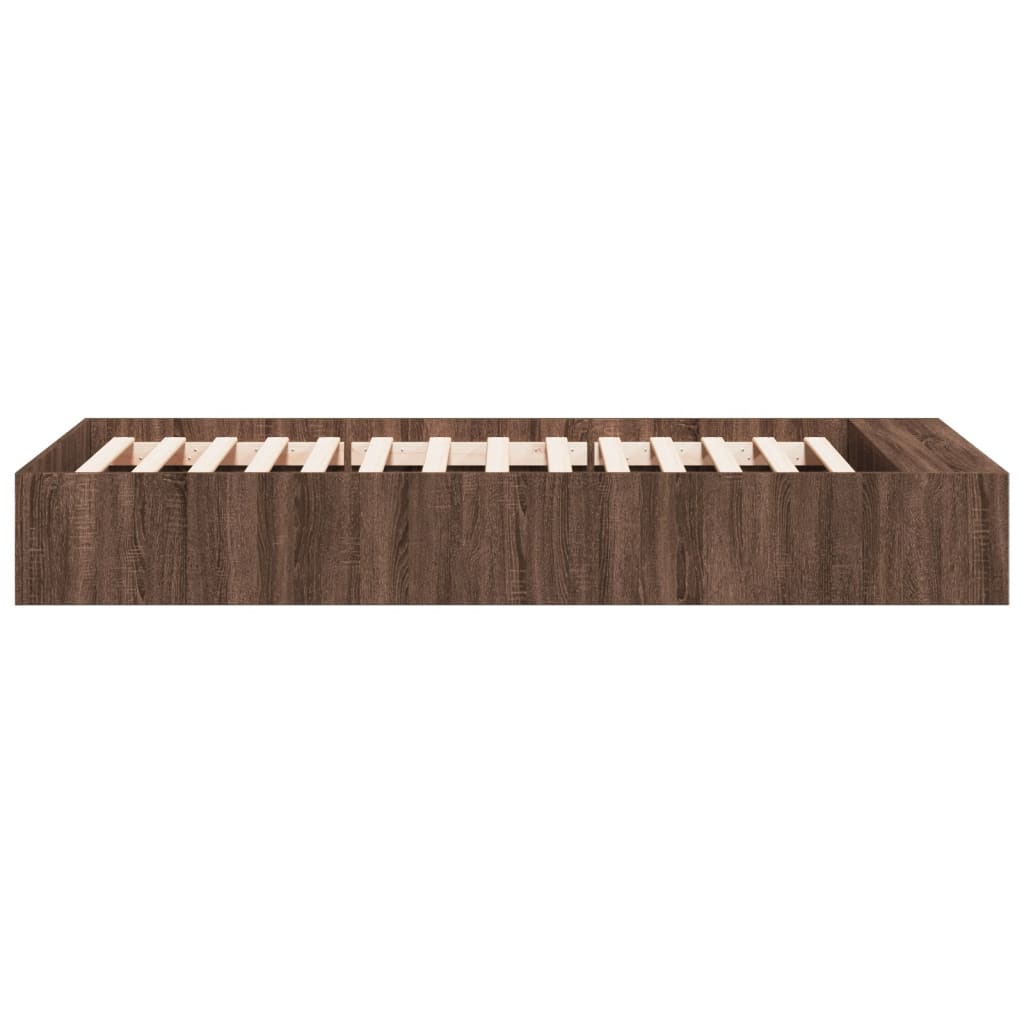 Bedframe bewerkt hout bruin eikenkleur 90x200 cm is nu te koop bij PeponiXL, paradijselijk wonen!