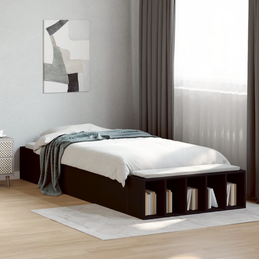 Bedframe bewerkt hout zwart 90x190 cm is nu te koop bij PeponiXL, paradijselijk wonen!
