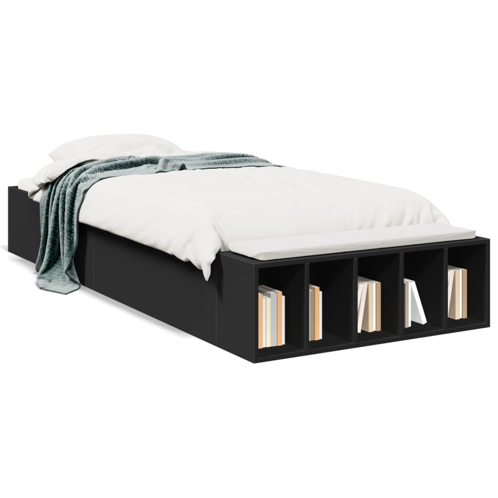 Bedframe bewerkt hout zwart 90x190 cm is nu te koop bij PeponiXL, paradijselijk wonen!