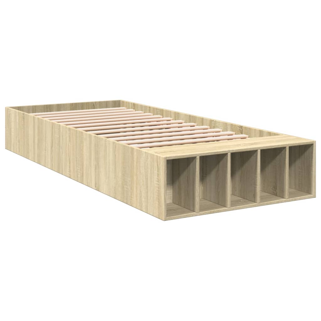 Bedframe bewerkt hout sonoma eikenkleurig 90x190 cm is nu te koop bij PeponiXL, paradijselijk wonen!