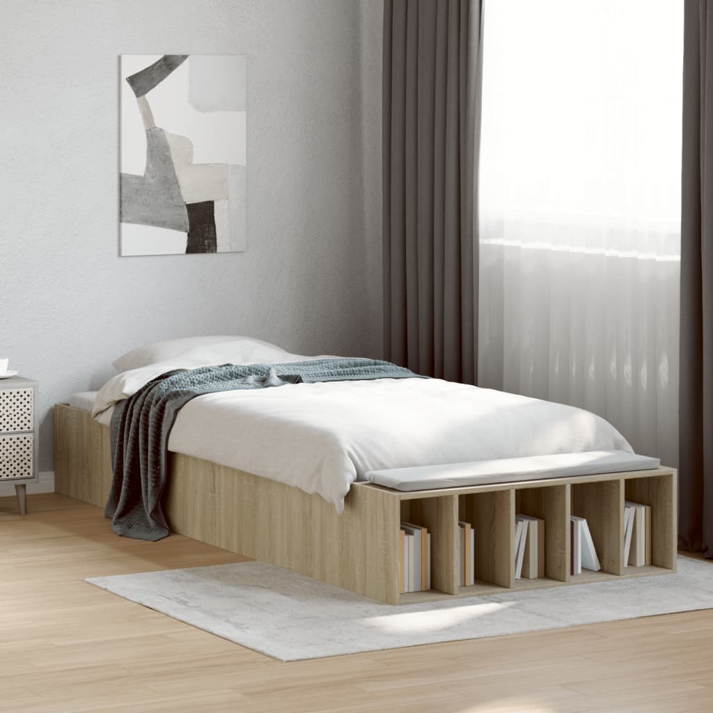 Bedframe bewerkt hout sonoma eikenkleurig 90x190 cm is nu te koop bij PeponiXL, paradijselijk wonen!