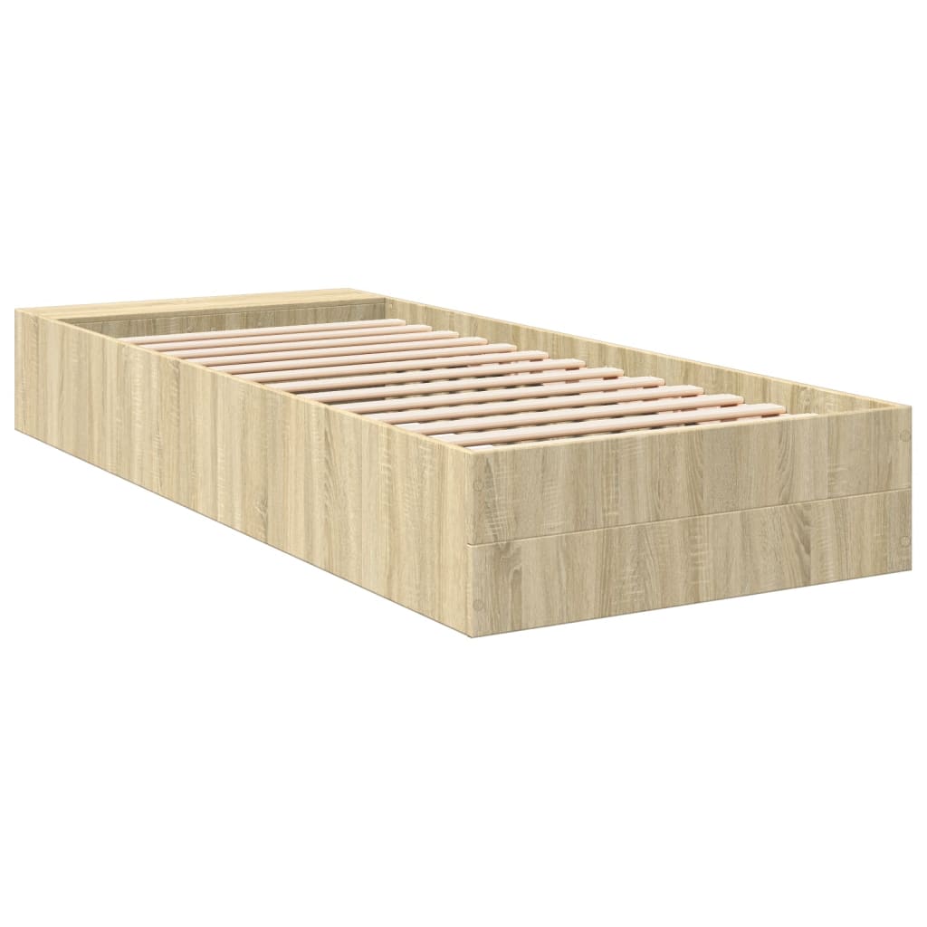 Bedframe bewerkt hout sonoma eikenkleurig 90x190 cm is nu te koop bij PeponiXL, paradijselijk wonen!