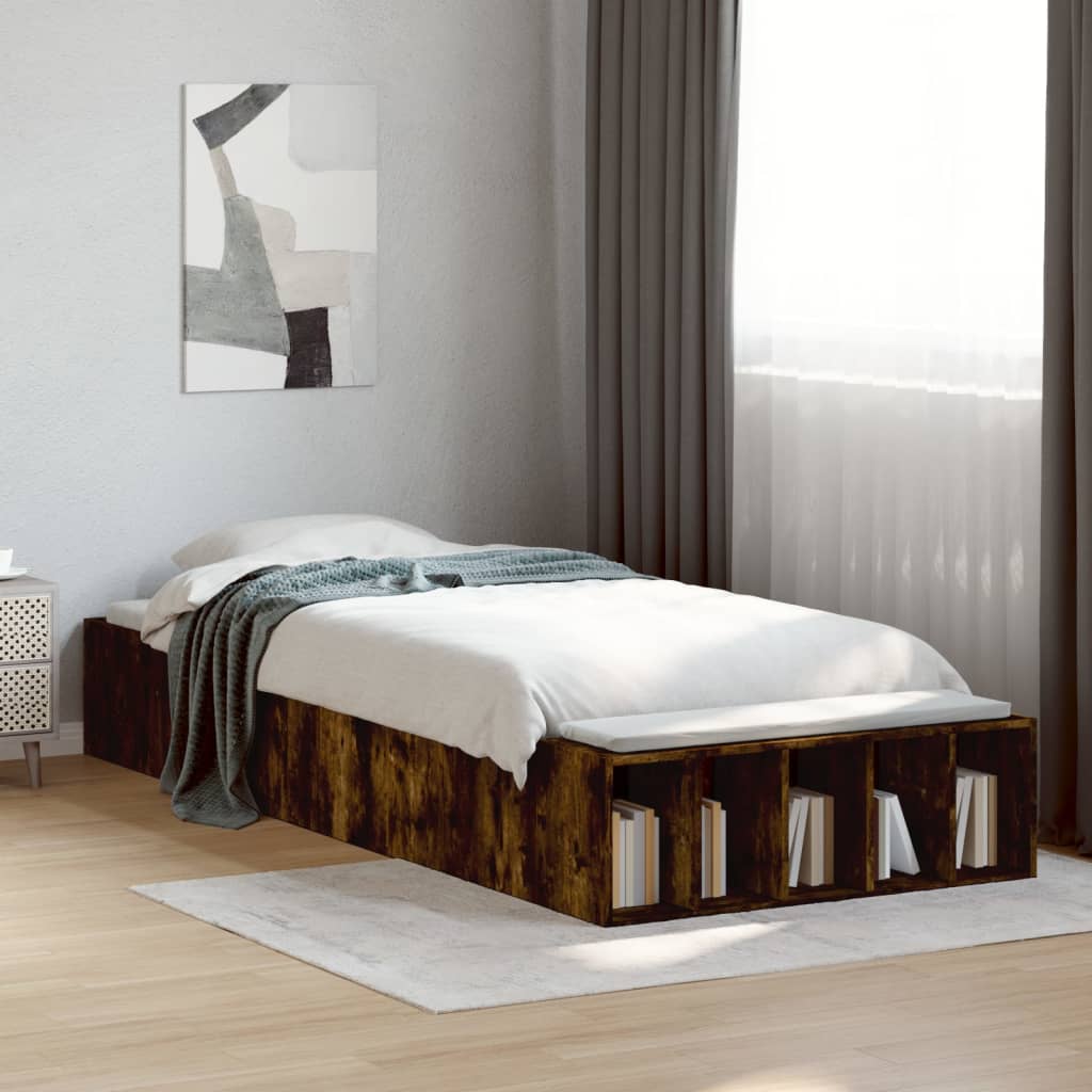 Bedframe bewerkt hout gerookt eikenkleurig 90x190 cm is nu te koop bij PeponiXL, paradijselijk wonen!