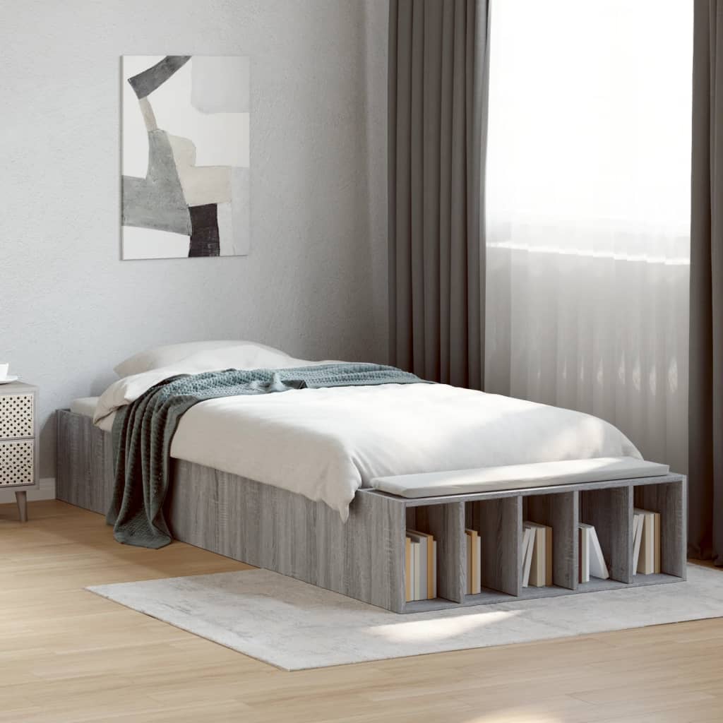 Bedframe bewerkt hout grijs sonoma eikenkleurig 90x190 cm is nu te koop bij PeponiXL, paradijselijk wonen!