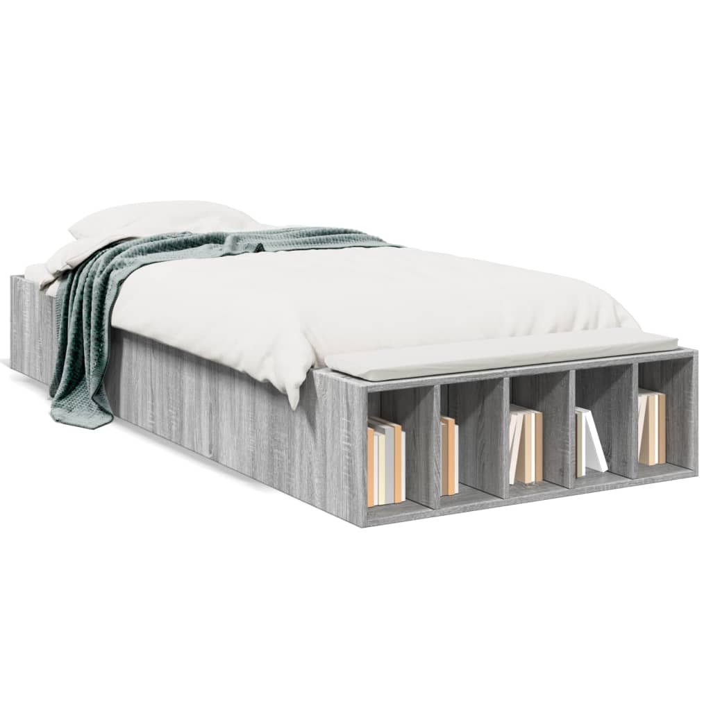 Bedframe bewerkt hout grijs sonoma eikenkleurig 90x190 cm is nu te koop bij PeponiXL, paradijselijk wonen!