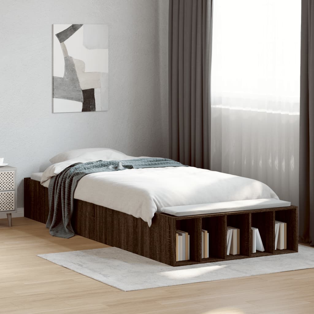 Bedframe bewerkt hout bruin eikenkleur 90x190 cm is nu te koop bij PeponiXL, paradijselijk wonen!