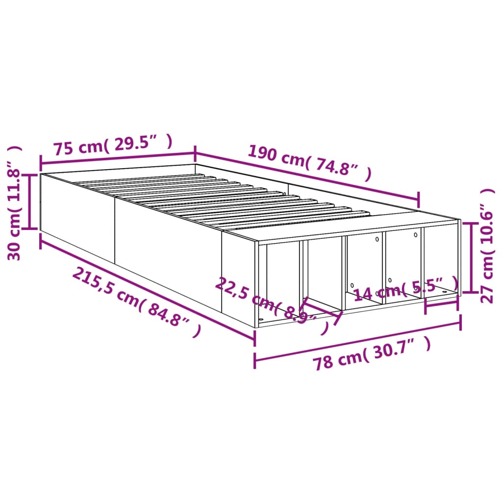 Bedframe bewerkt hout wit 75x190 cm is nu te koop bij PeponiXL, paradijselijk wonen!