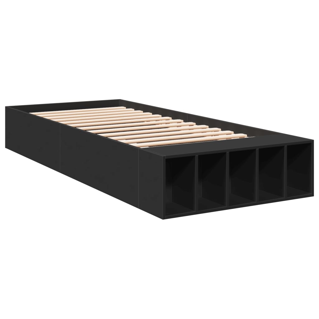 Bedframe bewerkt hout zwart 75x190 cm is nu te koop bij PeponiXL, paradijselijk wonen!
