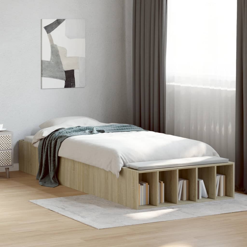Bedframe bewerkt hout sonoma eikenkleurig 75x190 cm is nu te koop bij PeponiXL, paradijselijk wonen!