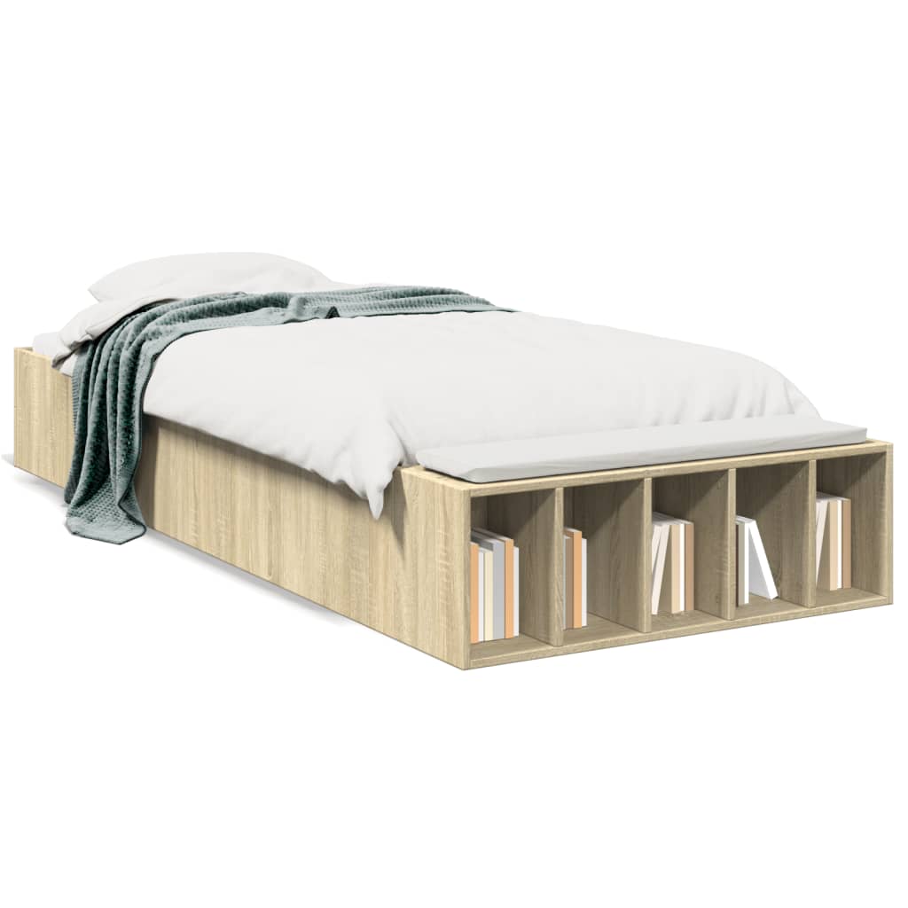 Bedframe bewerkt hout sonoma eikenkleurig 75x190 cm is nu te koop bij PeponiXL, paradijselijk wonen!