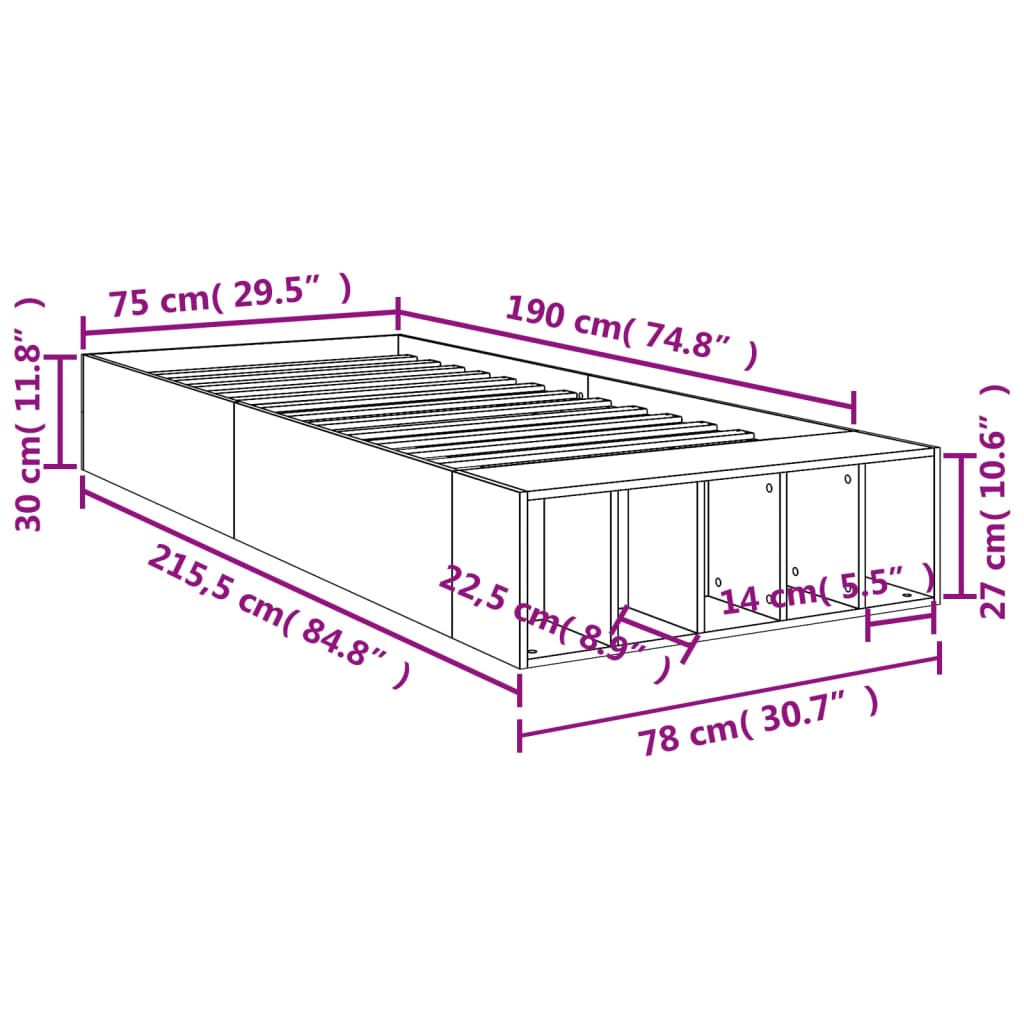 Bedframe bewerkt hout betongrijs 75x190 cm is nu te koop bij PeponiXL, paradijselijk wonen!